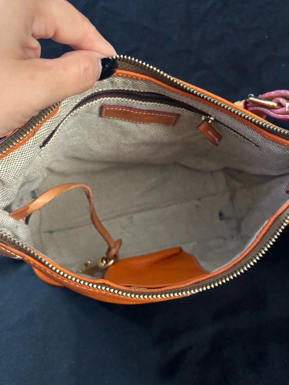 Dooney & Bourke Orange Pebbled Leather Shoulder Bag with Chain-Link Strap